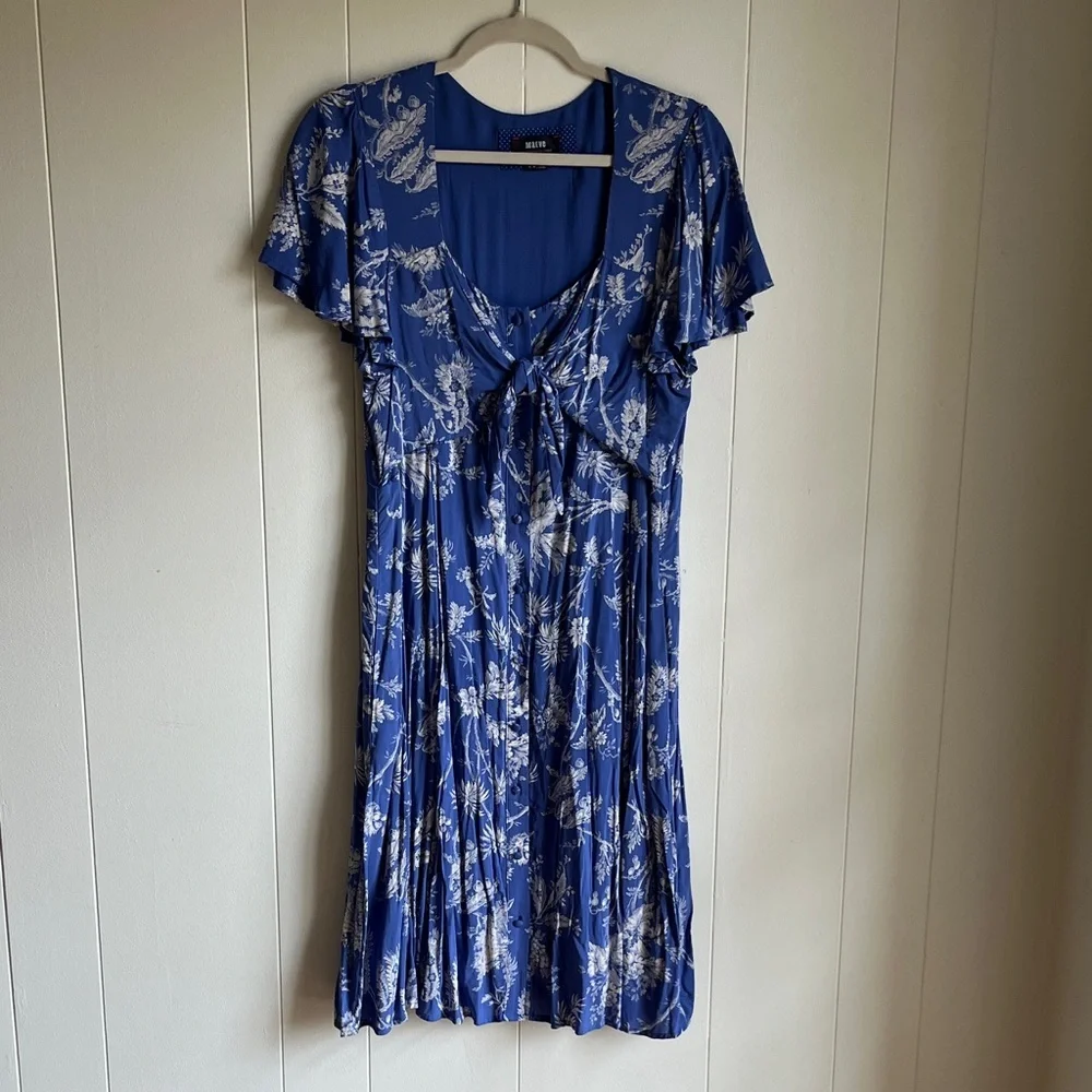 Mauve Blue and White Floral Midi Coastal Beach Resort wear Dress Sz 14 - Picture 3 of 13